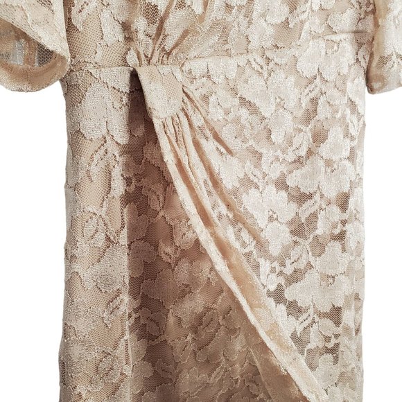 Connected Size 16 Dress Lace Overlay Lined Stretch Faux Wrap Cocktail Champagne - Picture 11 of 12